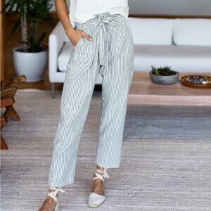 Maurice’s Paper Bag Linen Blend Pant Seersucker Stripe White